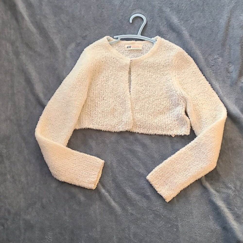 H&M girl's dressy sweater cream white w/ hint of green sparkly Size 8-10Y/ 8-10A